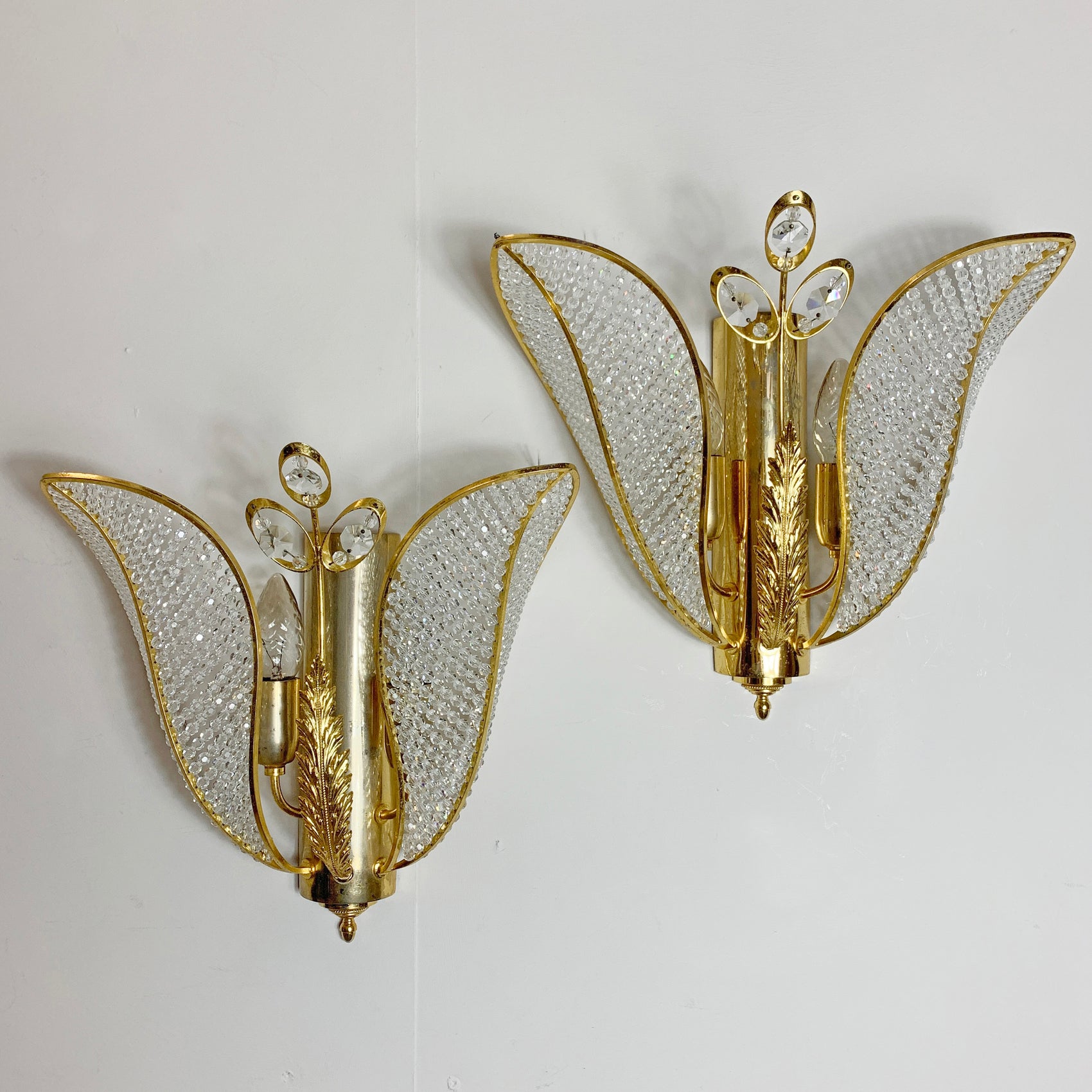 Palwa Gold Crystal Tulip Wall Lights 1970's