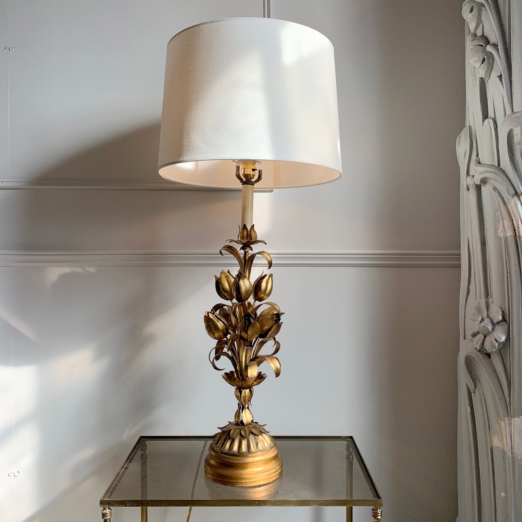 Mid Century Italian Gilt Flower Table Lamp