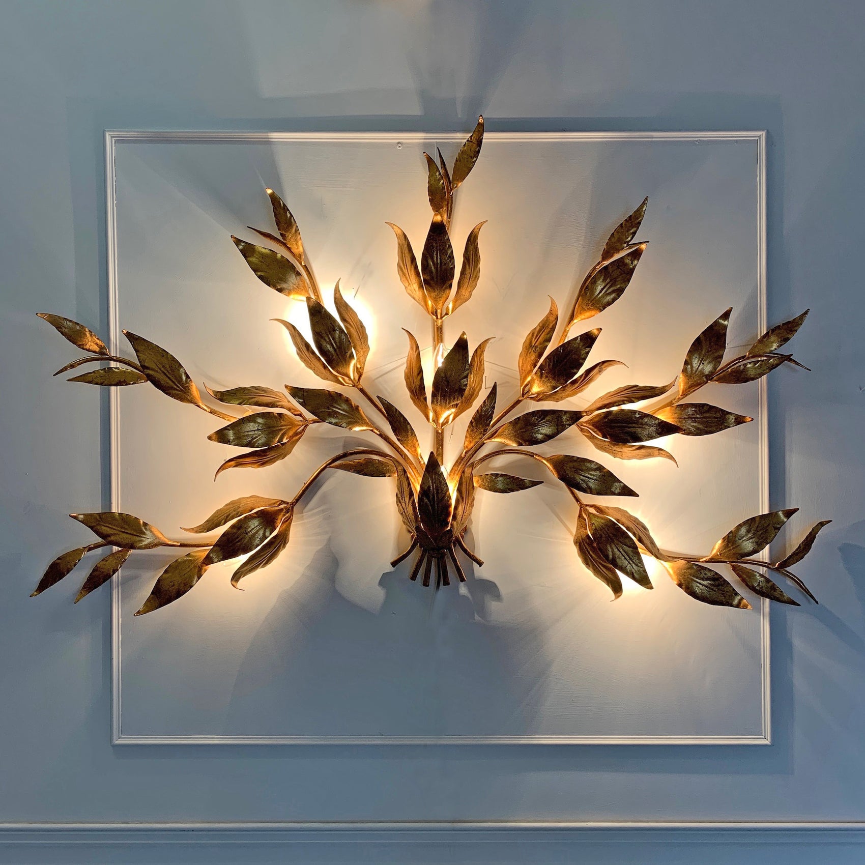 Monumental Gold Hans Kogl Leaf Wall Sconce, 1970's