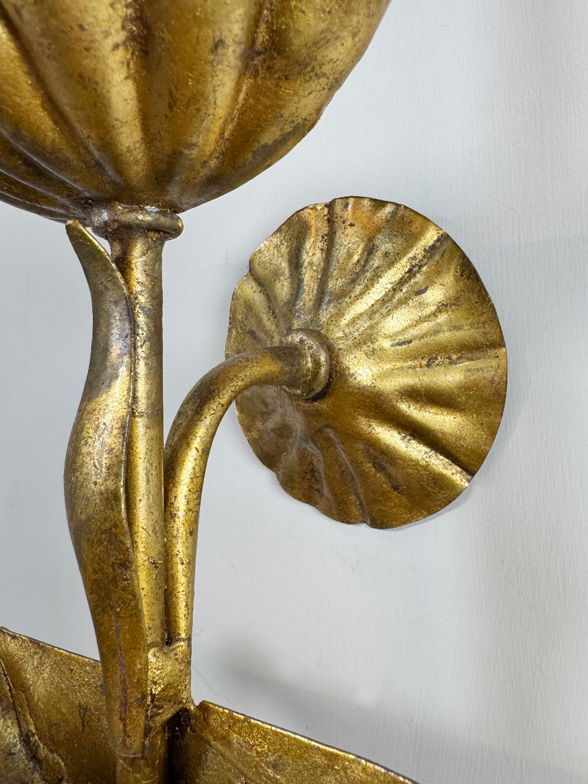 Italian Gilt Metal Tiered Scallop Wall Light with Milk Glass Globe 1950's