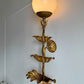 Italian Gilt Metal Tiered Scallop Wall Light with Milk Glass Globe 1950's