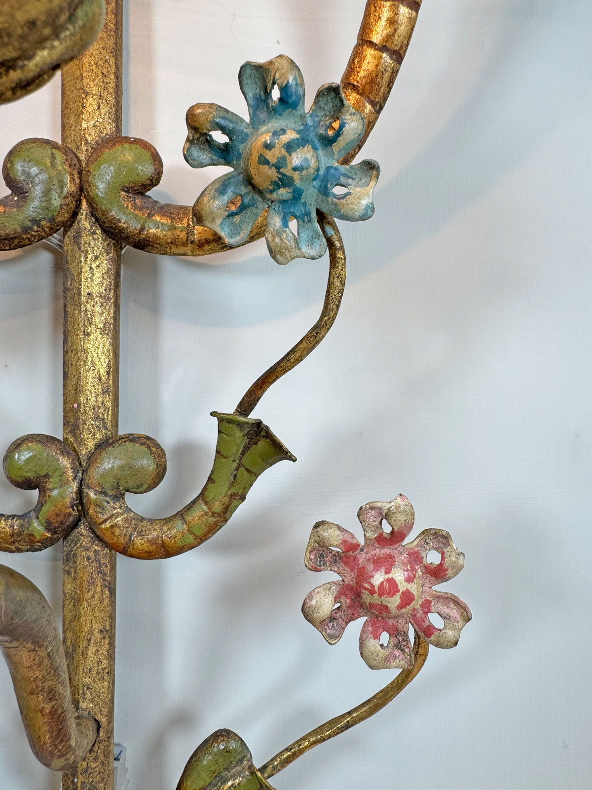 Large Italian Gilt Iron Decorative Floral Wall Light 1950's