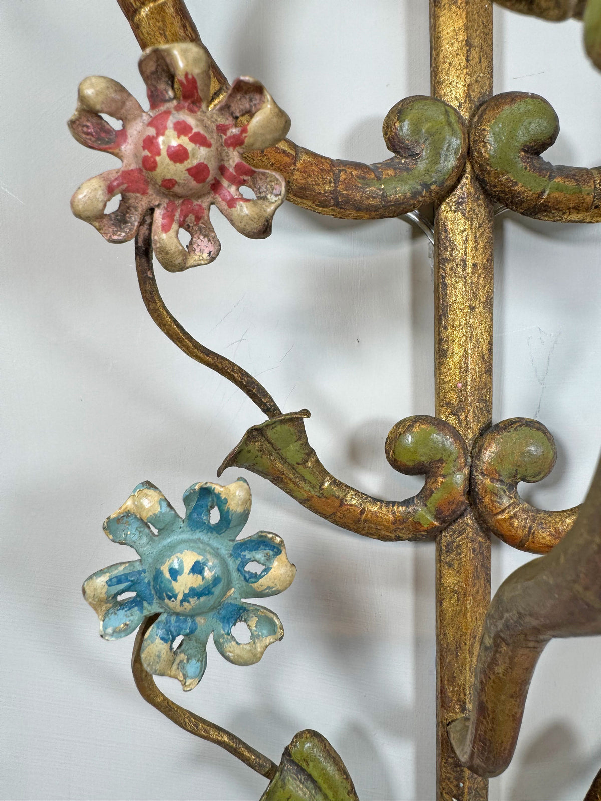 Large Italian Gilt Iron Decorative Floral Wall Light 1950's