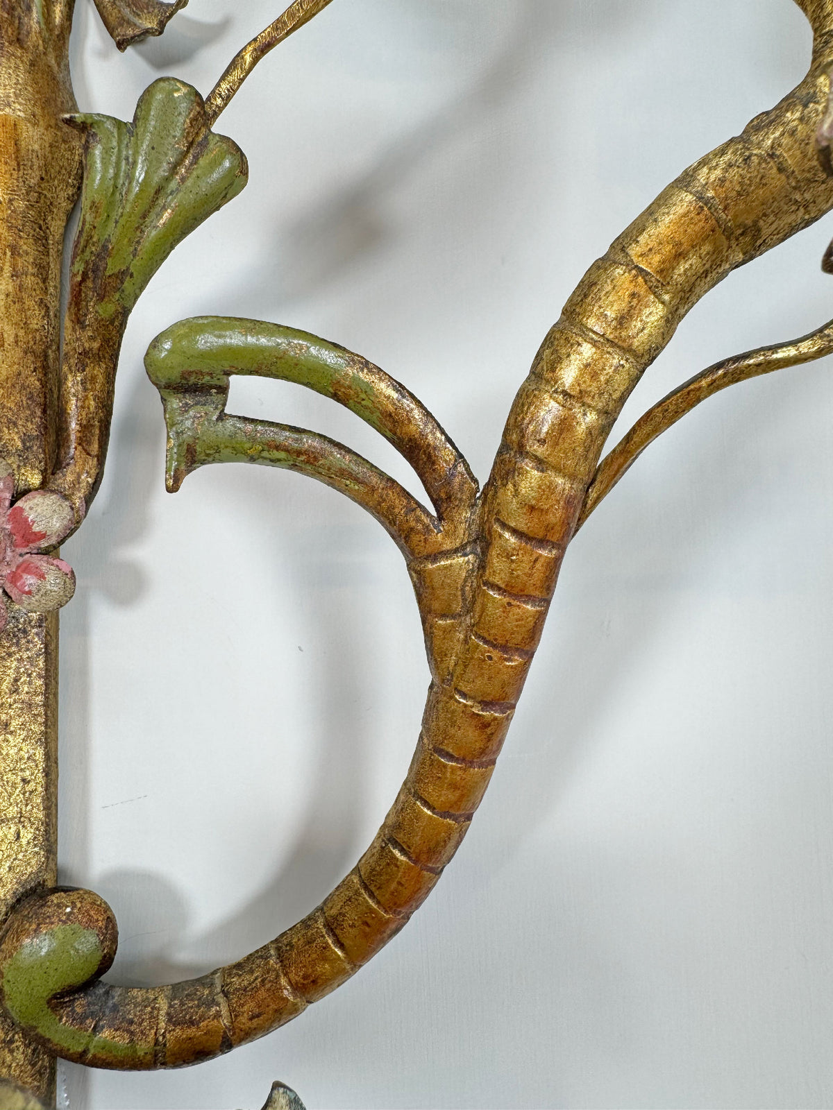 Large Italian Gilt Iron Decorative Floral Wall Light 1950's