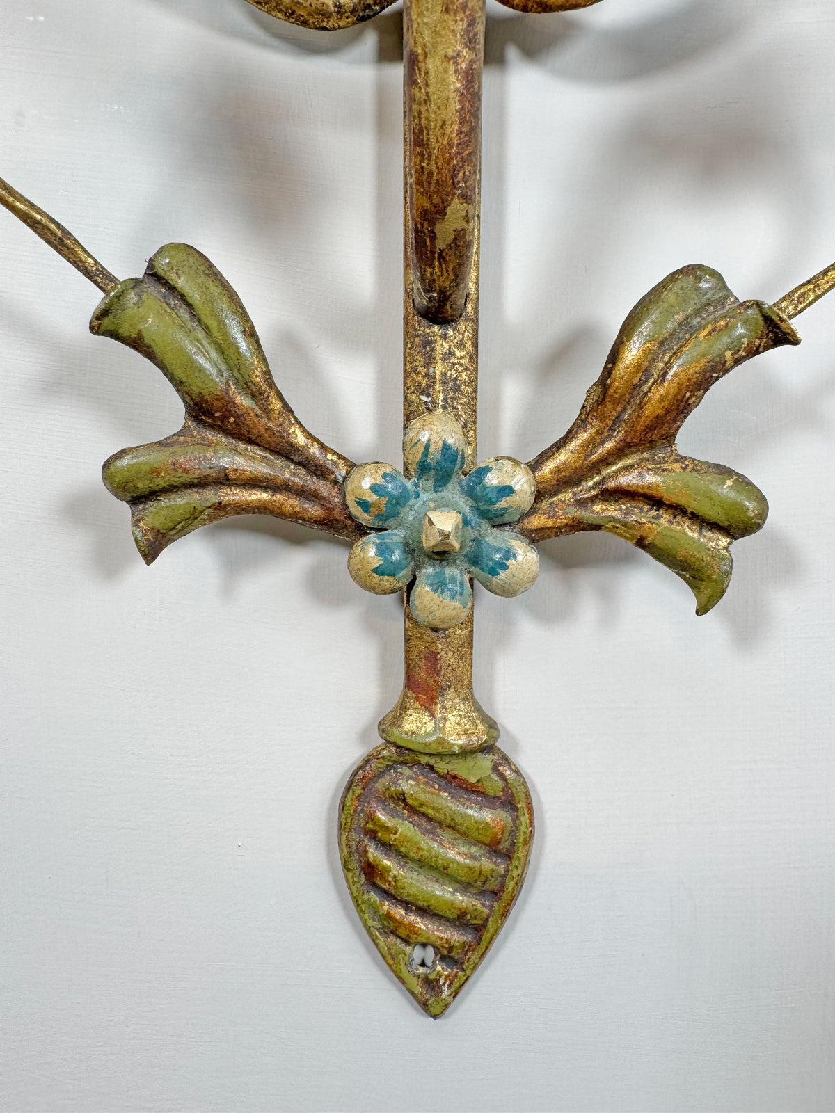 Large Italian Gilt Iron Decorative Floral Wall Light 1950's