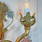 Large Italian Gilt Iron Decorative Floral Wall Light 1950's