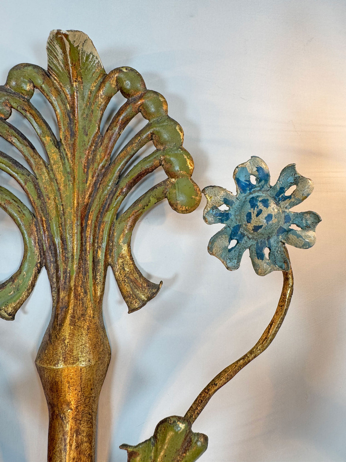 Large Italian Gilt Iron Decorative Floral Wall Light 1950's