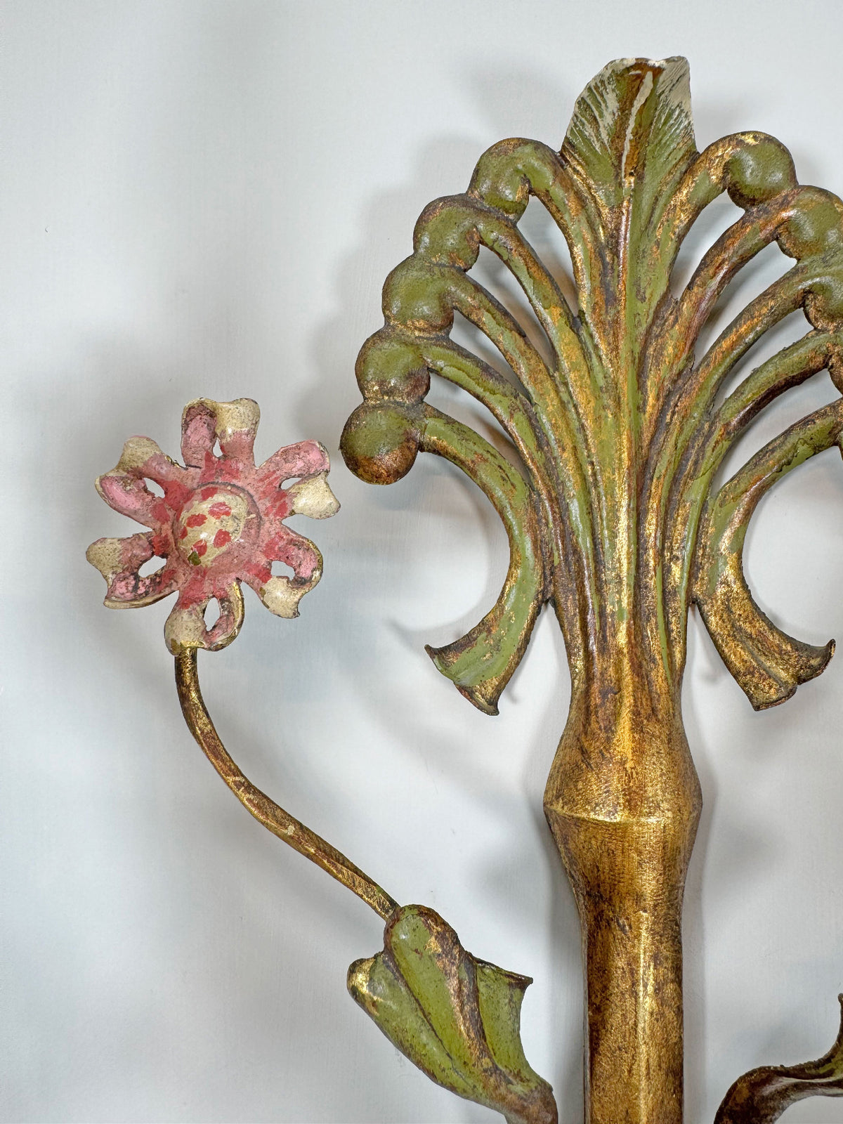 Large Italian Gilt Iron Decorative Floral Wall Light 1950's