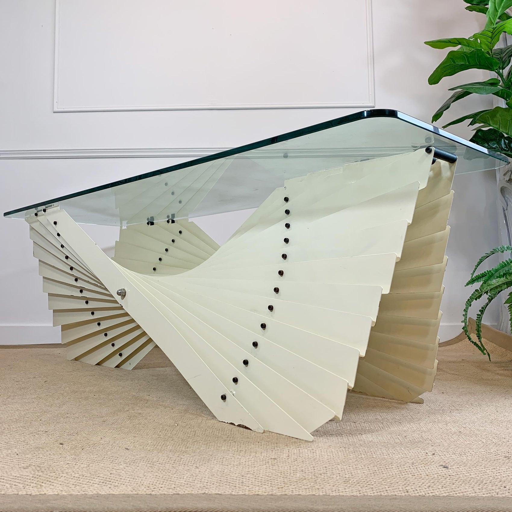 White Italian Sculptural Fan Designer Coffee Table 1970's