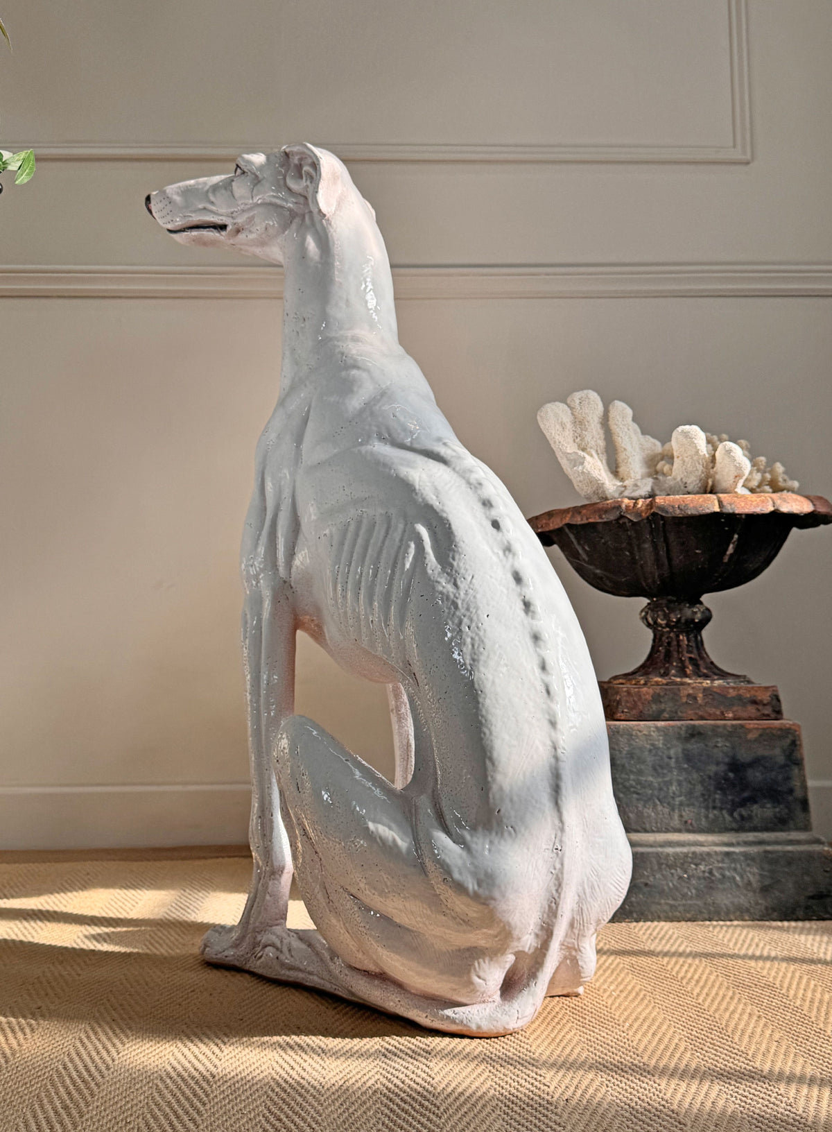 An Impeccable 1950's Italian Life Size Glazed Terracotta Greyhound Statue
