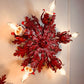 Pair of Rare Banci Firenze Red Acanthus Leaf Flush Ceiling Lights Circa 1950's
