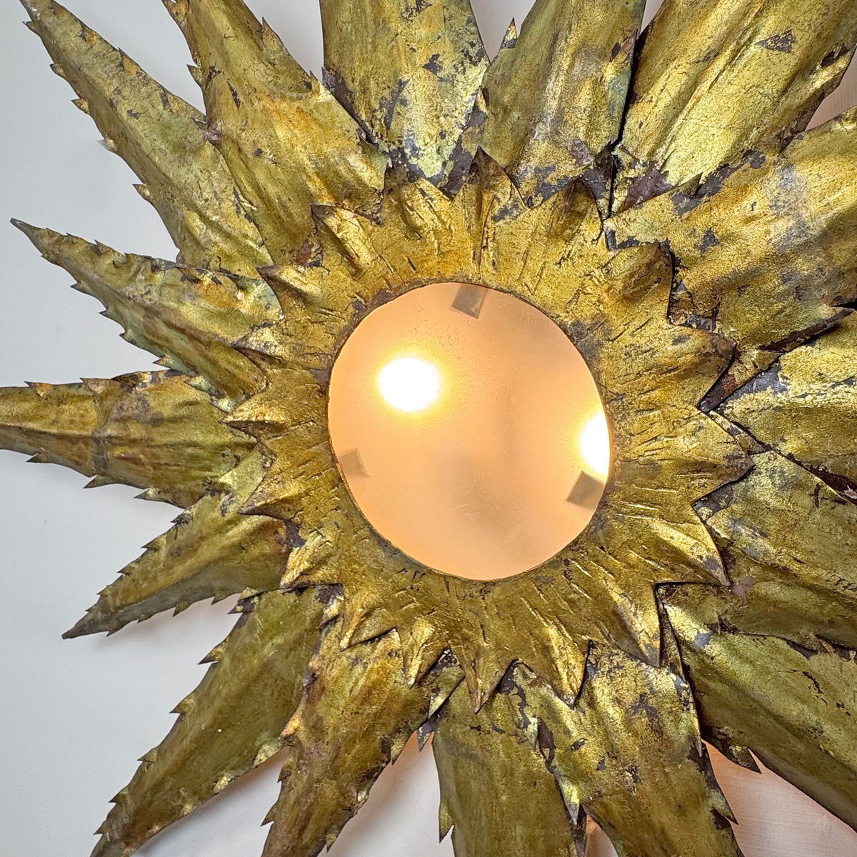Hand-Forged 1950s Mid-Century Brutalist Sunburst Ceiling Light