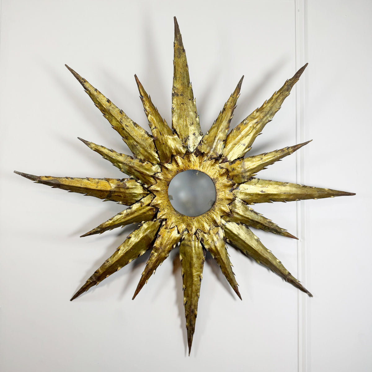 Hand-Forged 1950s Mid-Century Brutalist Sunburst Ceiling Light