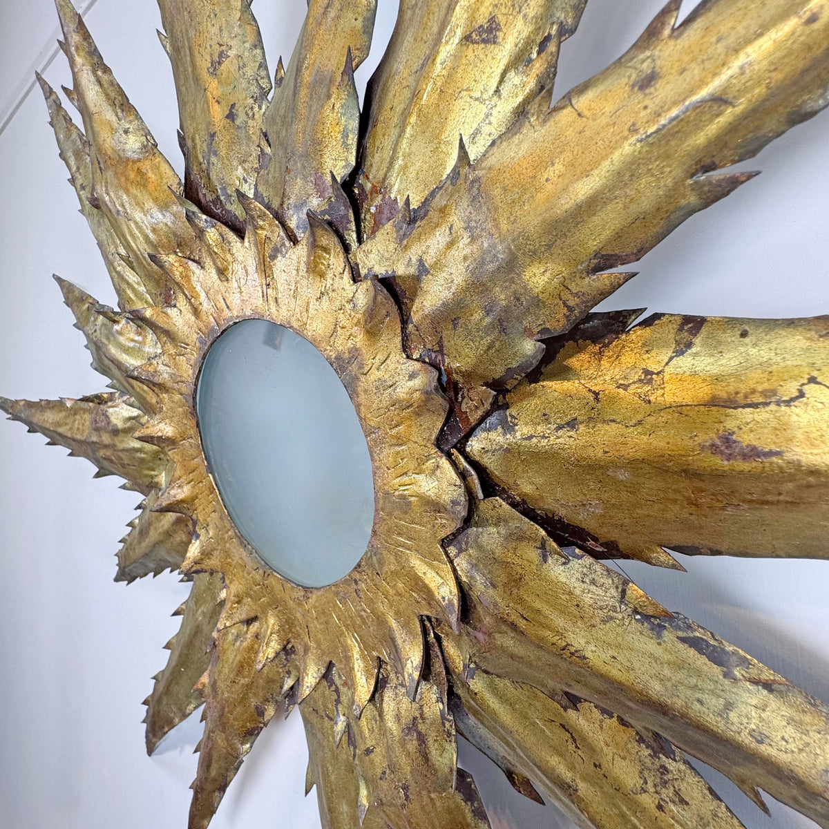 Hand-Forged 1950s Mid-Century Brutalist Sunburst Ceiling Light