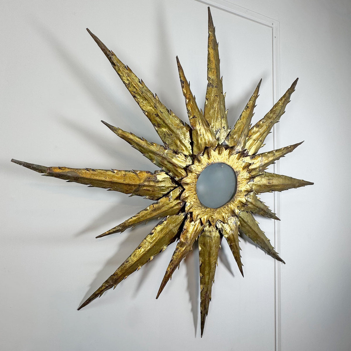 Hand-Forged 1950s Mid-Century Brutalist Sunburst Ceiling Light