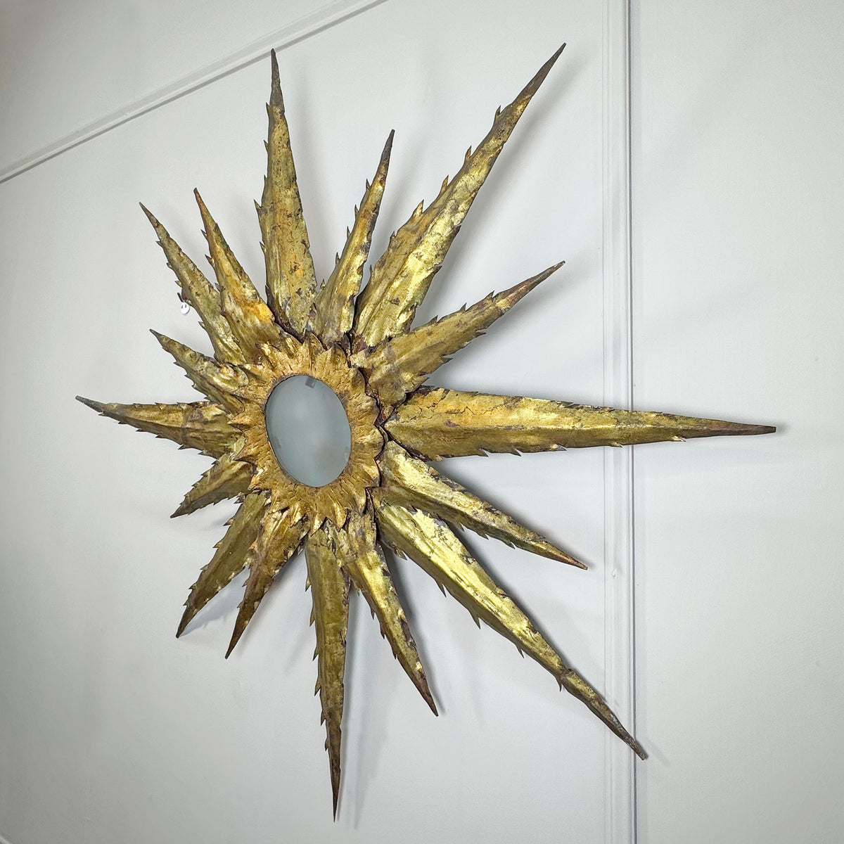 Hand-Forged 1950s Mid-Century Brutalist Sunburst Ceiling Light