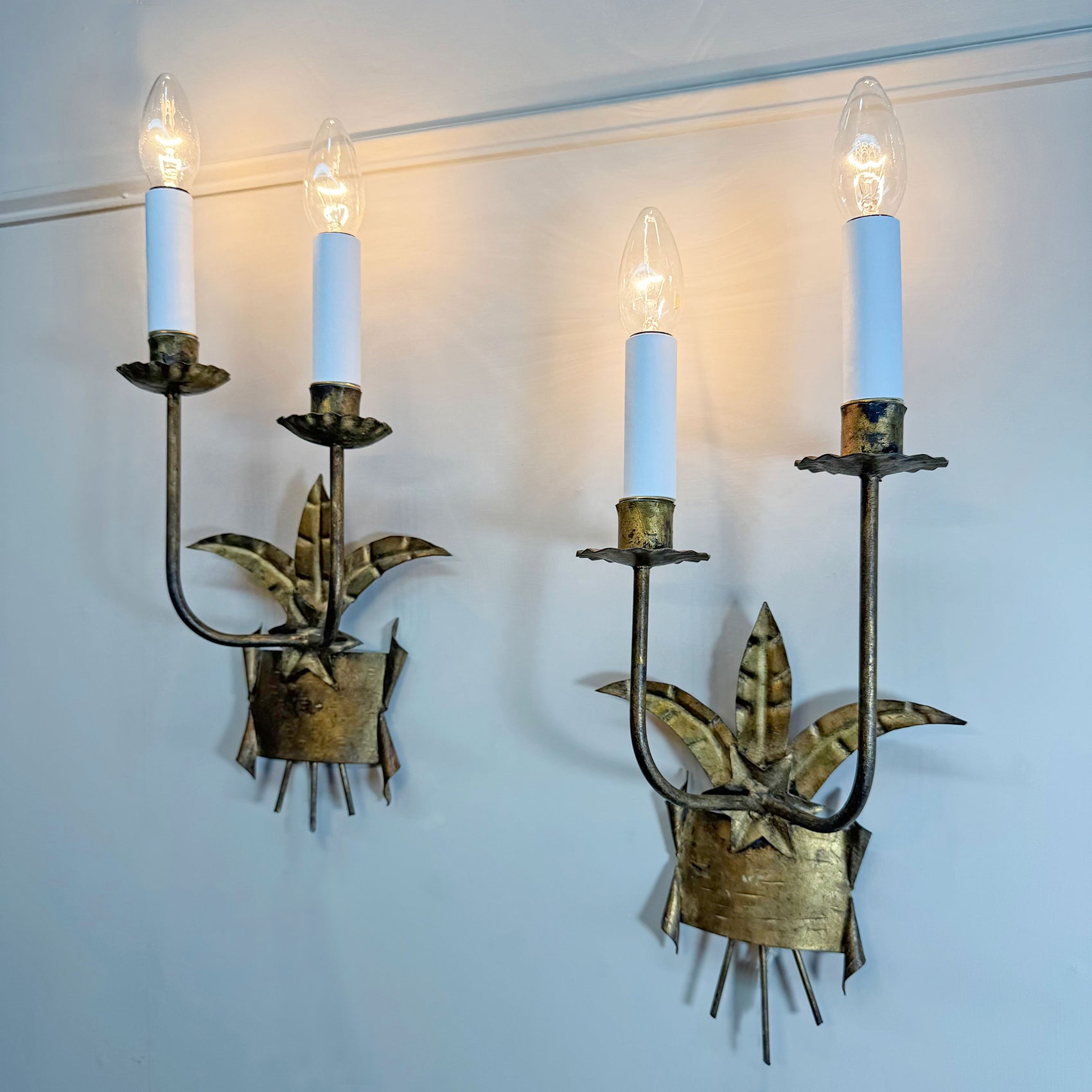 Pair of 1950's Ferro Art Gilt Iron Spanish Wall Lights