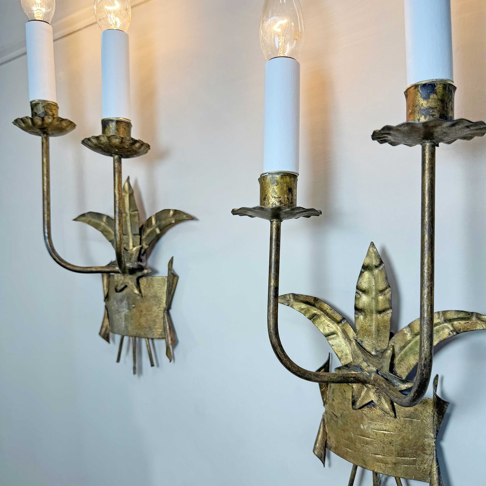 Pair of 1950's Ferro Art Gilt Iron Spanish Wall Lights