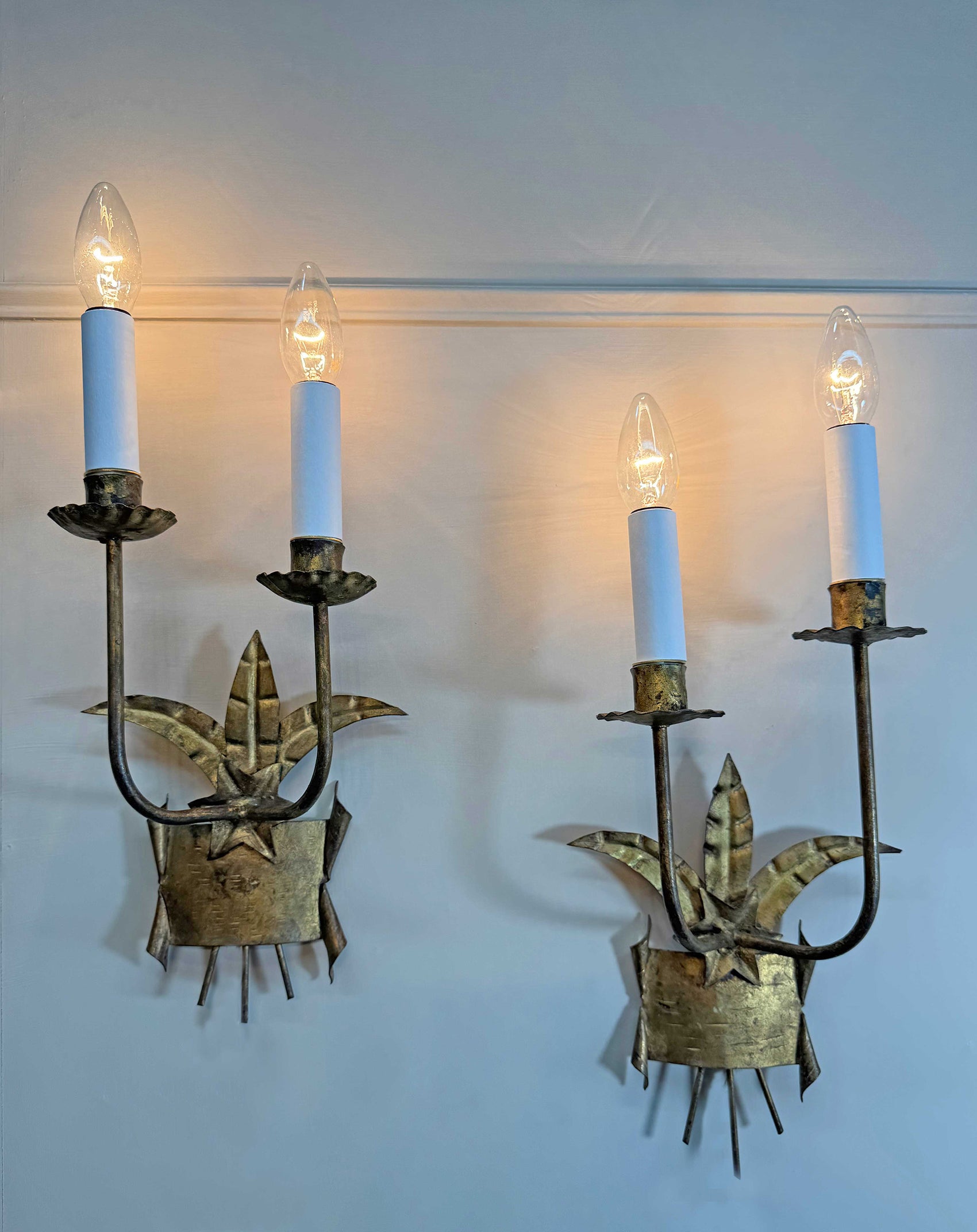 Pair of 1950's Ferro Art Gilt Iron Spanish Wall Lights