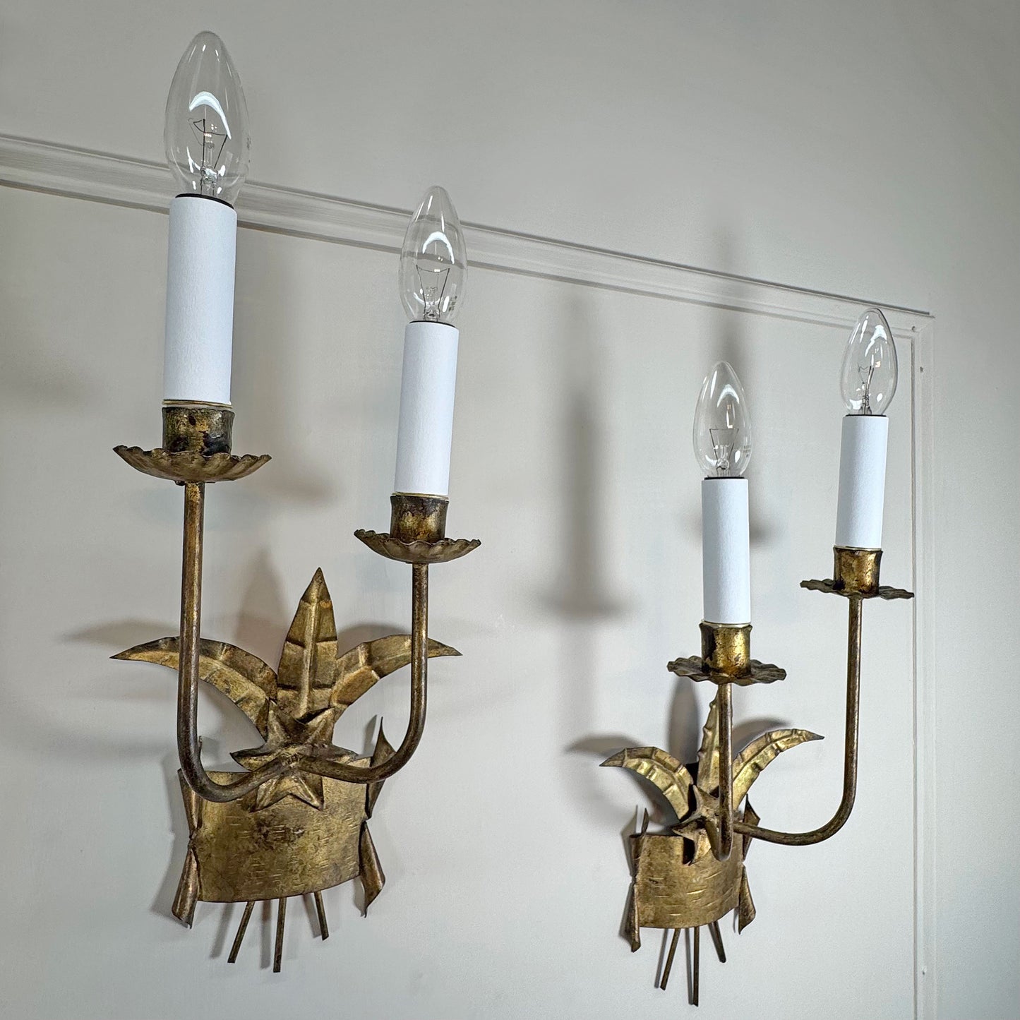 Pair of 1950's Ferro Art Gilt Iron Spanish Wall Lights