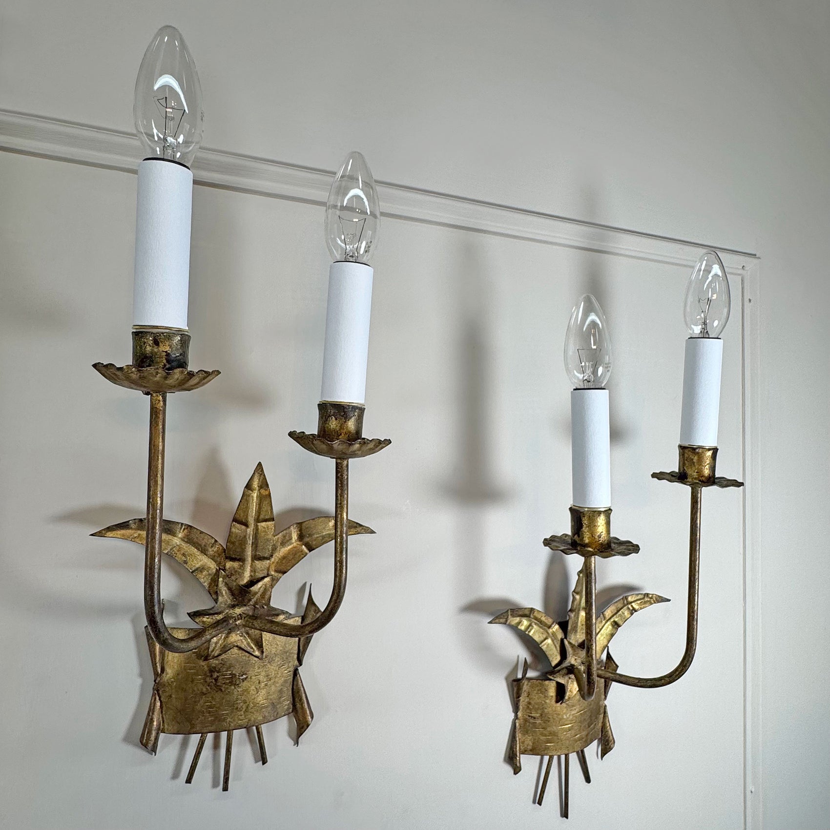 Pair of 1950's Ferro Art Gilt Iron Spanish Wall Lights