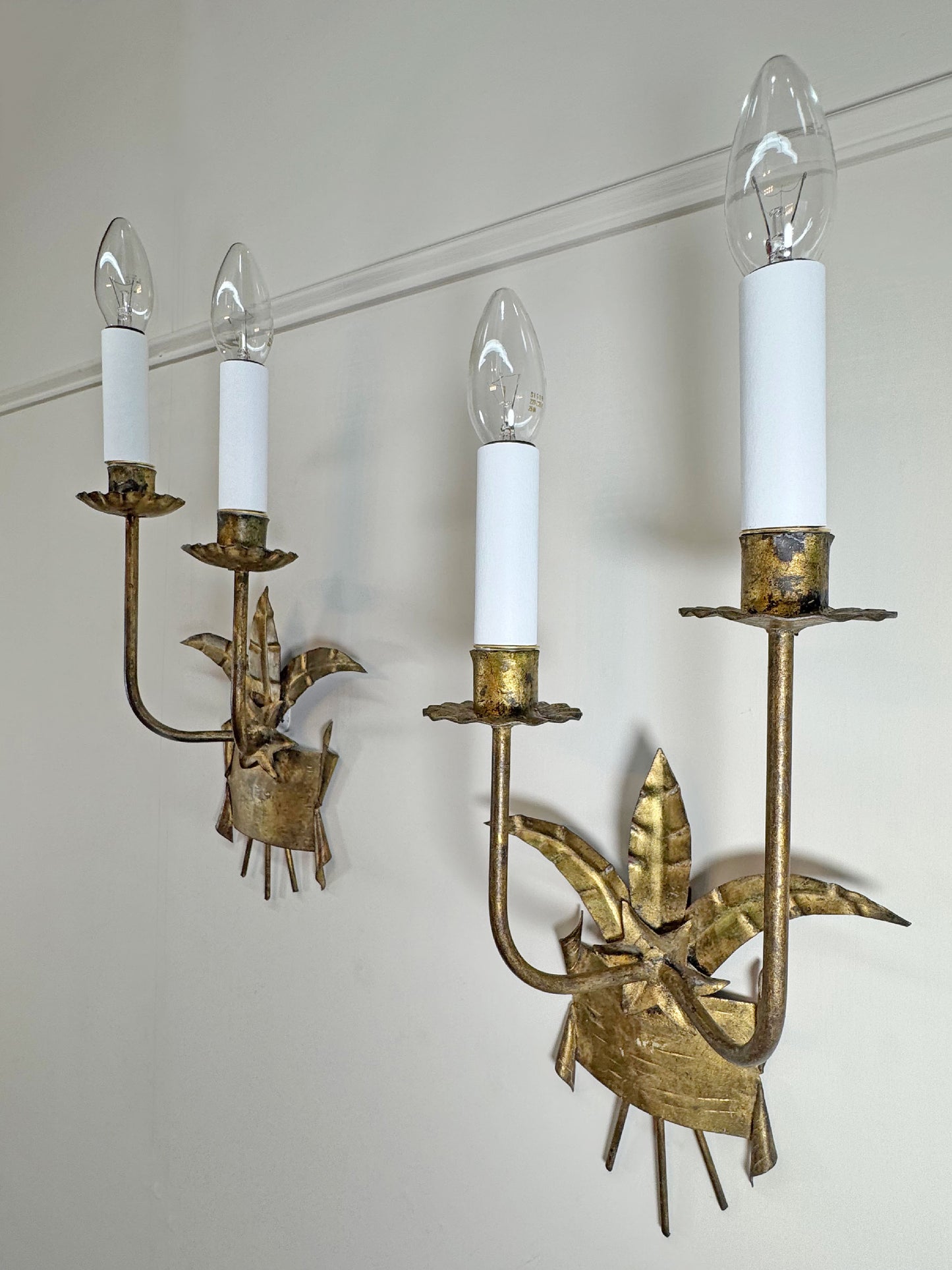 Pair of 1950's Ferro Art Gilt Iron Spanish Wall Lights