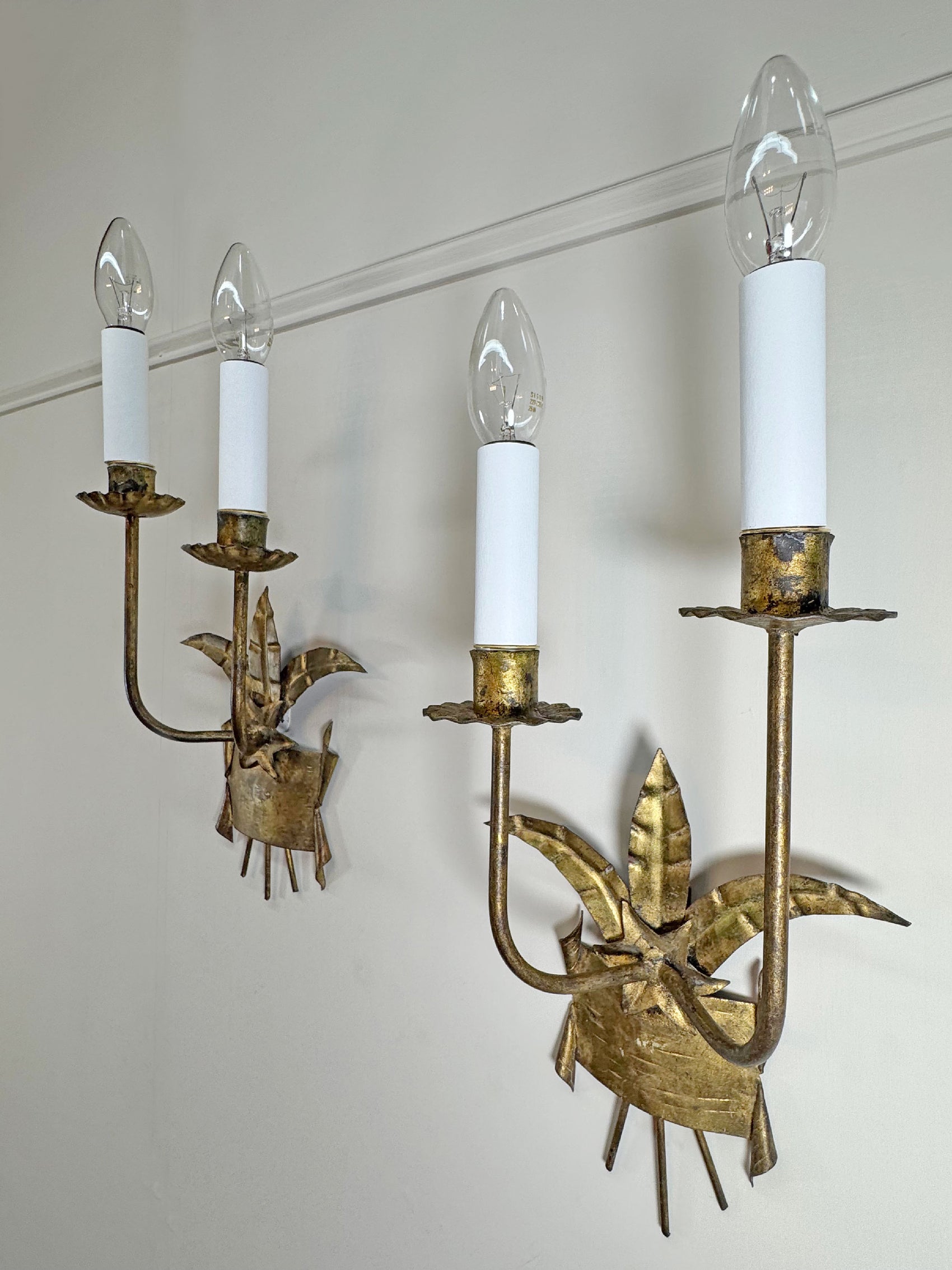 Pair of 1950's Ferro Art Gilt Iron Spanish Wall Lights