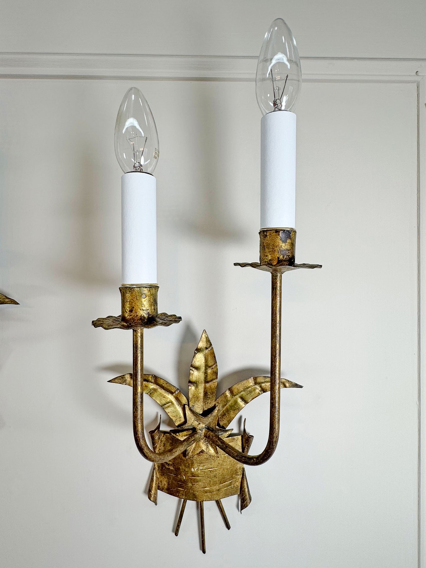 Pair of 1950's Ferro Art Gilt Iron Spanish Wall Lights