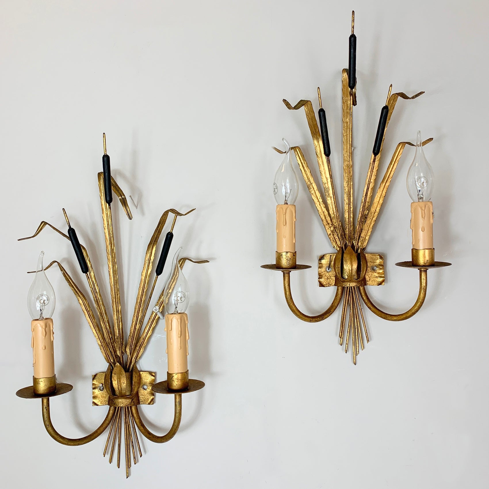 Ferro Art Gold Bulrush Wall Lights 1970's