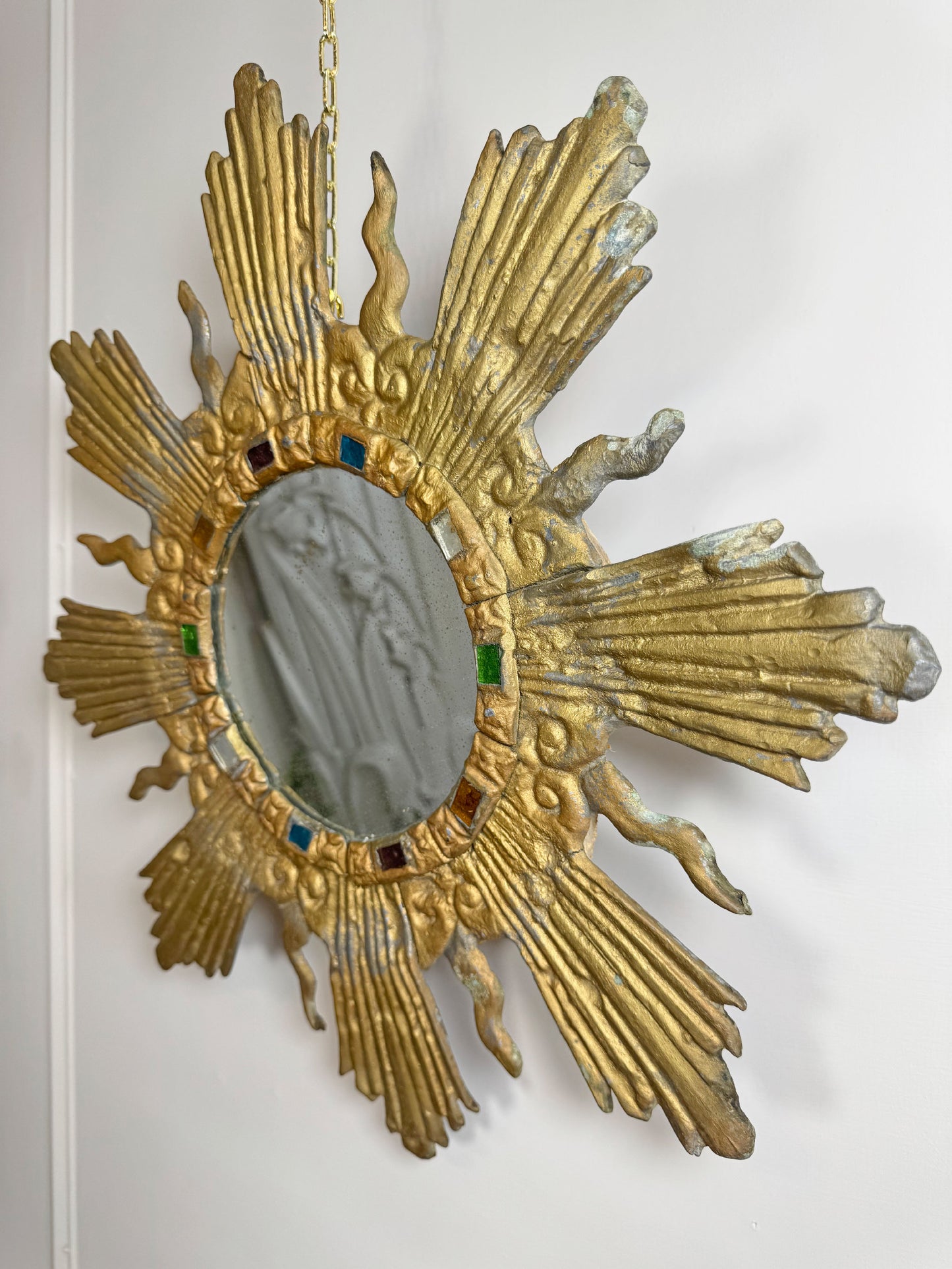 Large Gilt Lead Sunburst Mirror by Irena Jaworska