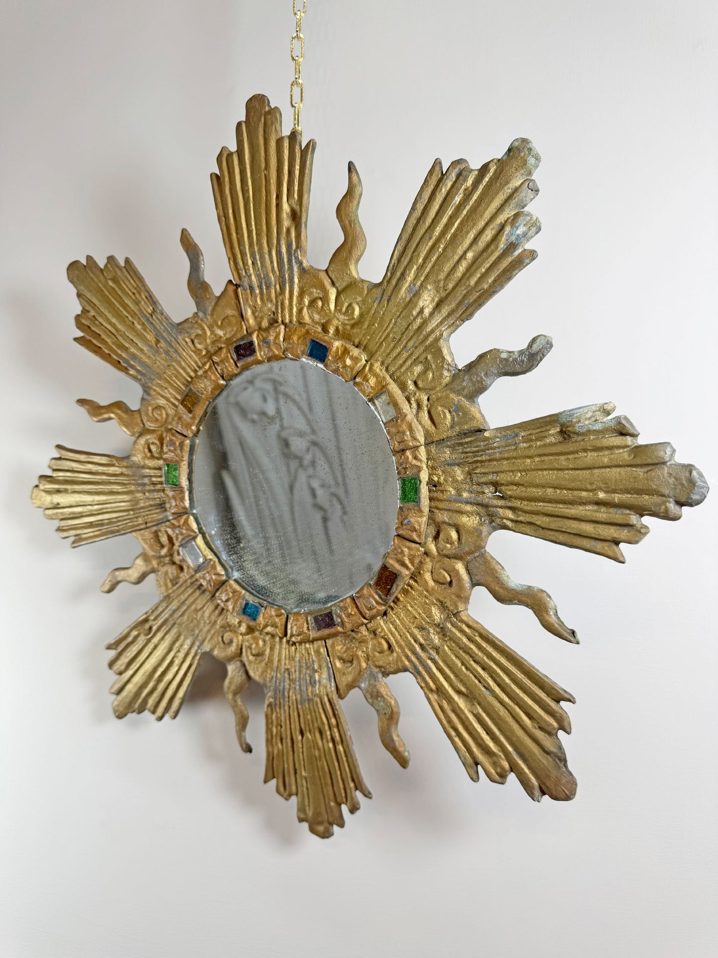 Large Gilt Lead Sunburst Mirror by Irena Jaworska