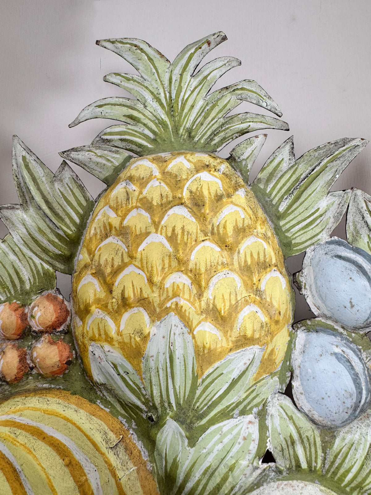 Pair of 1950'S French Toleware Polychrome Painted Basket Of Fruit And Flowers Wall Lights