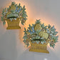 Pair of 1950'S French Toleware Polychrome Painted Basket Of Fruit And Flowers Wall Lights