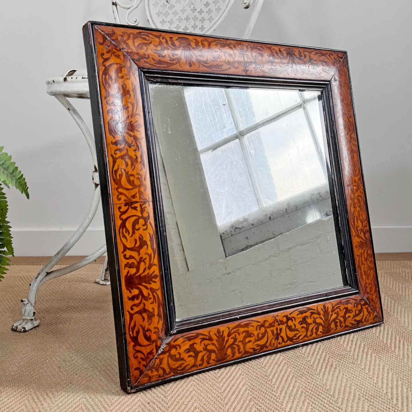 William and Mary Walnut and Seaweed Marquetry Mirror Circa 1690